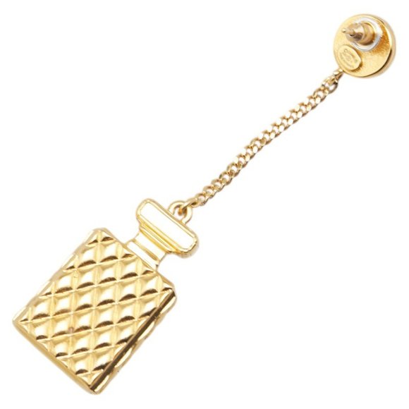 CHANEL Authentic Gold Pearl Logo Earrings